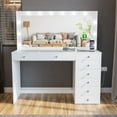 thumbnail image 2 of Boahaus  Makeup Vanity Desk Glass Top 8 Drawers Crystal Knobs Lighted Mirror White-Crystal Knobs, 2 of 5