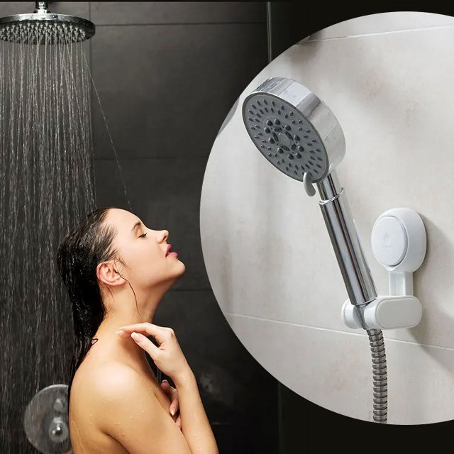 2 soportes para cabezal de ducha con ventosa, sin perforación, resistente al agua, soporte para cabezal de ducha, ángulo de altura ajustable, colgador para cabezal de ducha para baño montado