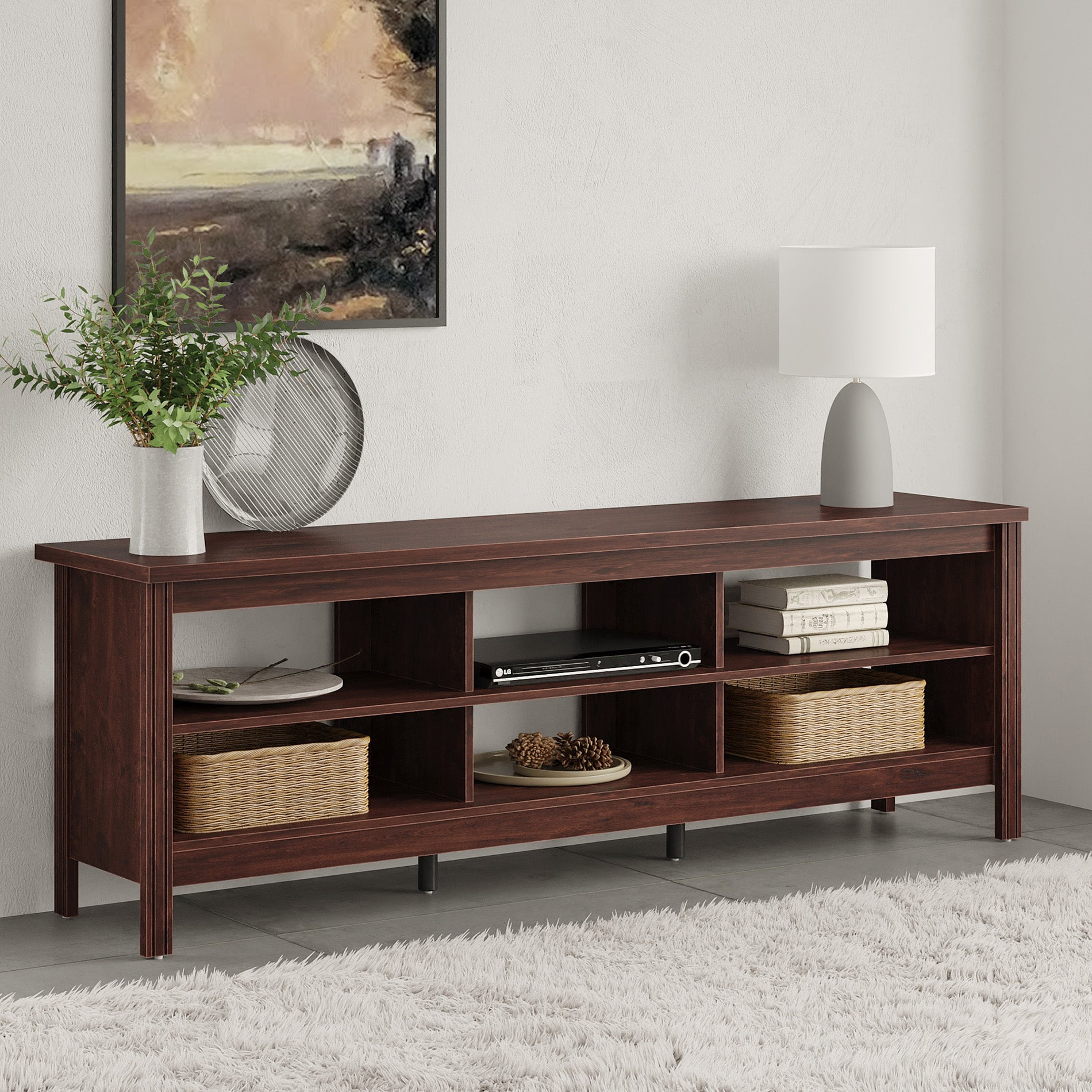 FITUEYES 70" TV Stands for TVs Up to 75 Inch, Entertainment Center TV Console for Living Room and Bedroom, Brown