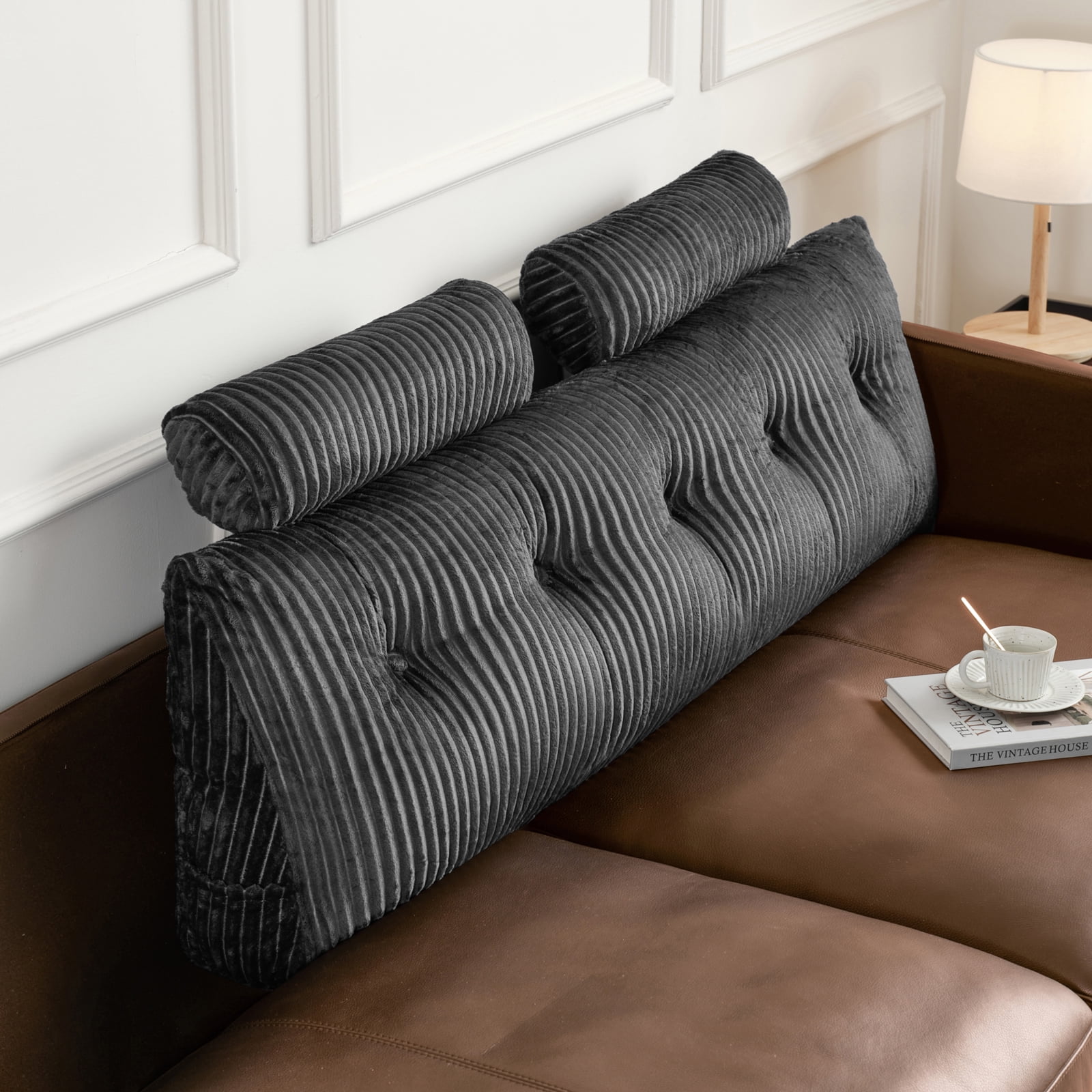 King Triangular Headboard Pillow, King Size Wedge Headboard Pillow with 2 Roll Pillows, King Bed Reading Pillows Large Backrest Wedge Pillow (Gray, King: 76”x20”x8”)