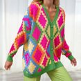 thumbnail image 3 of Cárdigan de punto para mujer Patrón geométrico Outwear Abrigos Cárdigan Traje diario suelto Hugtrwg Para estrenar, 3 of 9