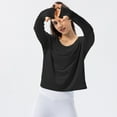 thumbnail image 3 of SWSMCLT Women's Long Sleeve T Shirt Soft Boat Neck Yoga Shirt Blouse Workout Running Yoga Top Summer Spring Loose Black 4, 3 of 4