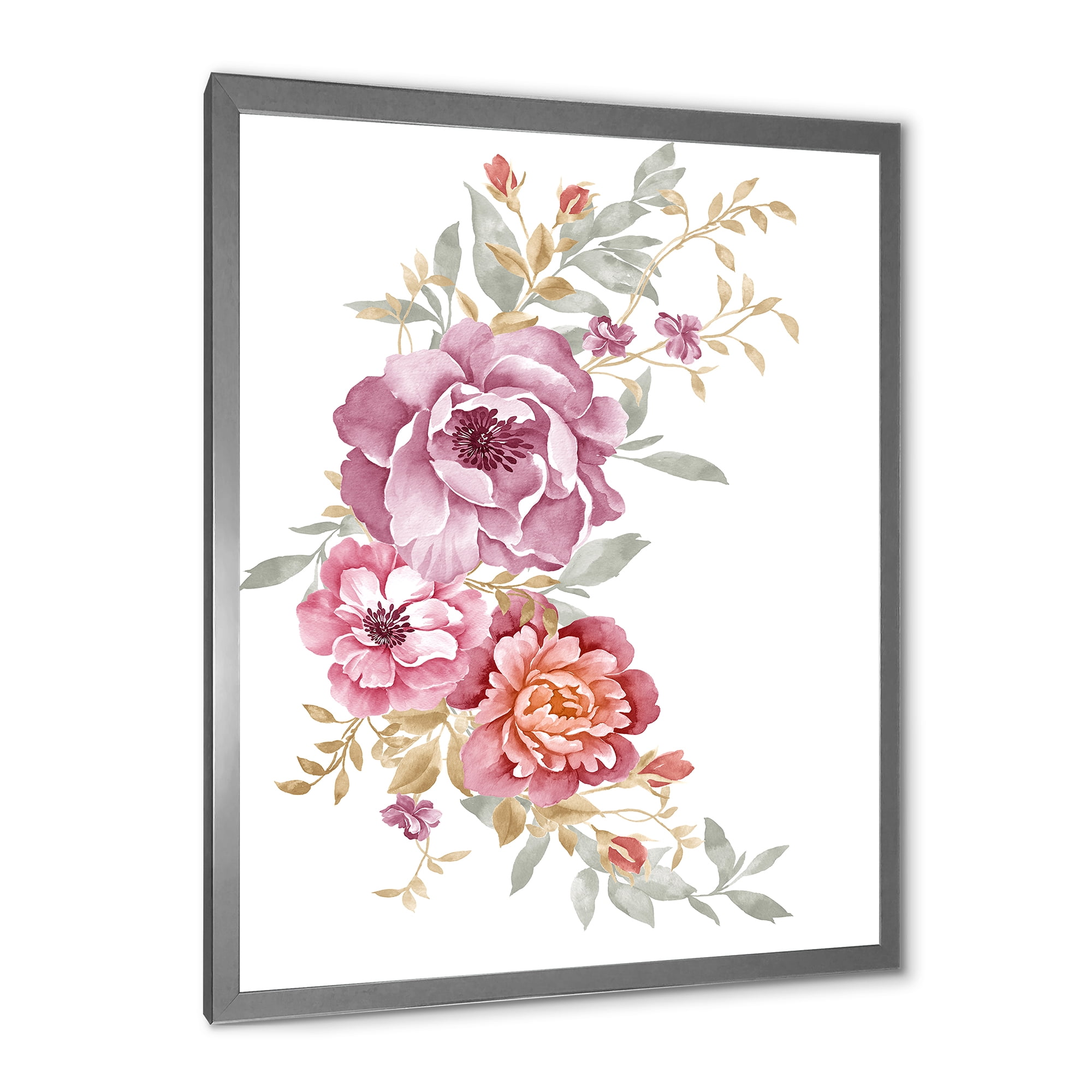 Designart 'Bouquet of Purple and Pink Flowers III' Farmhouse Framed Art Print
