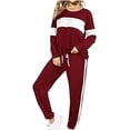 thumbnail image 1 of Conjuntos de chándal de 2 piezas para mujer a la moda, conjuntos de pantalones a rayas con cuello redondo y bloques de colores Wmkox8yi  bvn503, 1 of 7