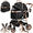 Black, variant on LIFERUN Foldable 4 Wheels Pet Stroller for Small/Medium Dogs Cats up to 55lbs, 3-in-1 Dog Stroller, Detachable Carrier and One-Click Folding Design, Travel Puppy Cart, Black