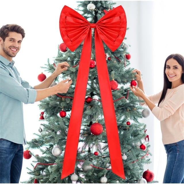Cinta Roja Extragrande para La Punta Del Árbol de Navidad (180 Cm) | Decoración Navideña para El Hogar | Lazo de Satén con Cintas Largas | Rojo 180 Cm