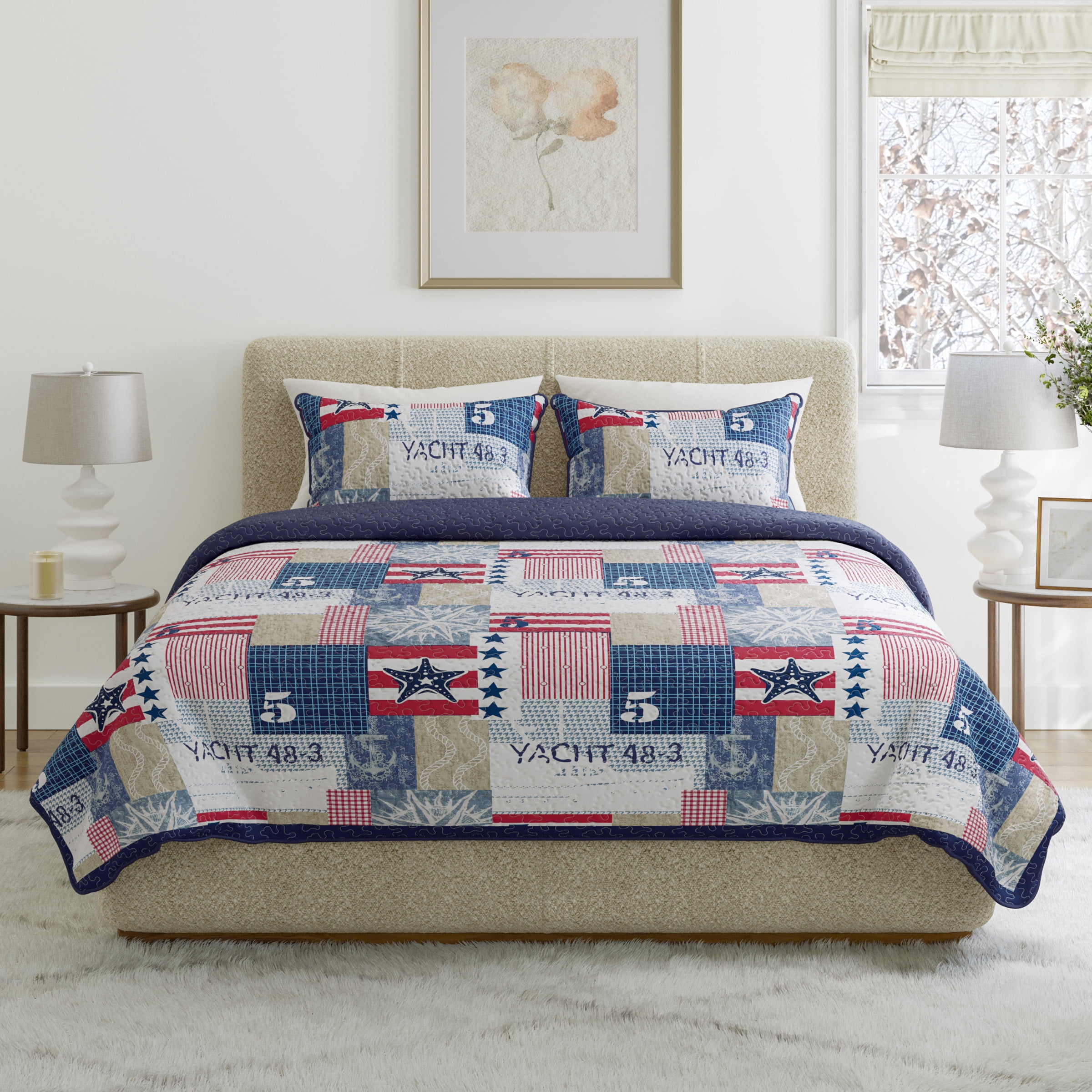 Somerset Home Nautical Bedspread Set, Twin, Multi-Color, 2 Piece, Adult/Children