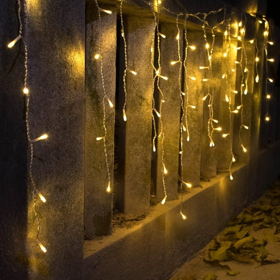 YOLIGHT Icicle Christmas Lights 13ft 96 LEDs Icicle String Lights 8 Modes Twinkle Curtain Fairy Lights, Indoor Room Patio Garden Bedroom Wedding Halloween Party Decoration (Warm White)