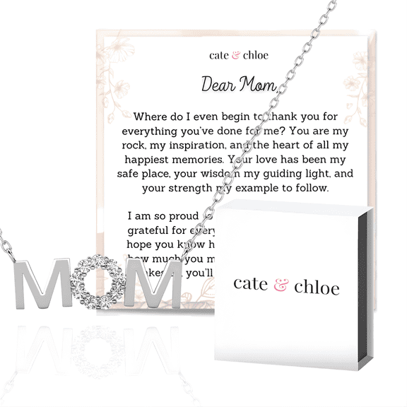 Cate & Chloe Savannah 18k White Gold Plated Necklace with Heartfelt Message Card, Gift for Mom