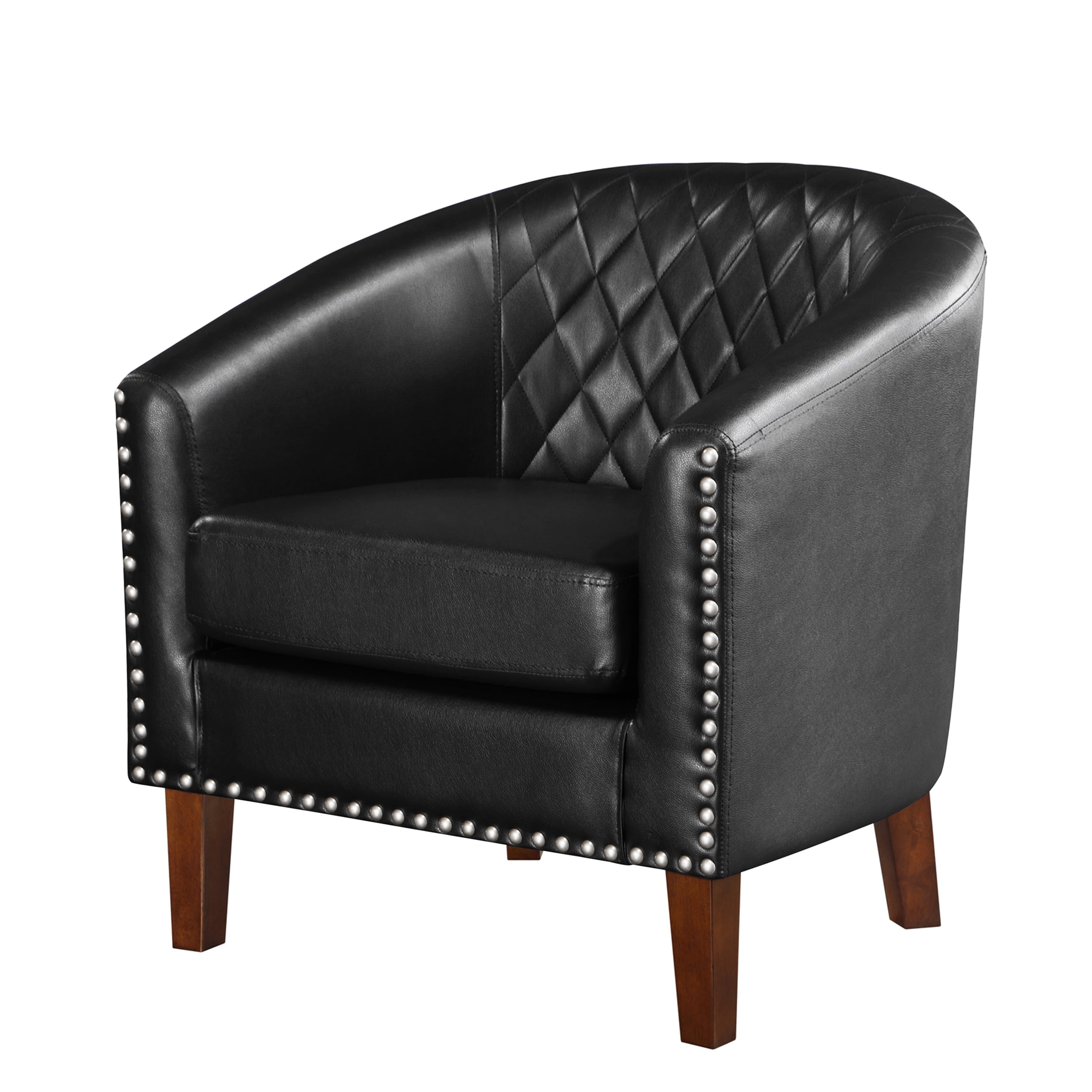 TrumanPick Modern Barrel Accent Chair Faux Leather Club Chair with Solid Wood Frame for Living Room Chair,Black