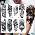 thumbnail image 1 of 22 Hojas 3D Antebrazo Media Manga Tatuajes Temporales para Hombres Mujeres Adultos, Grandes Tribal León Guerrero Tigre Lobo Flor Cráneo Falso Tatuaje Pegatinas Halloween, (patrón aleatorio), 1 of 5