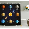 Educational Shower Curtain, Realistic Solar System Planets and Space Objects Asteroids Comet Universe Space, Fabric Bathroom Set with Hooks, 69W X 70L Inches, Multicolor, by Ambesonne