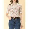 thumbnail image 5 of INSPIRE CHIC Women's Point Collar V Neckline Short Sleeve Floral Blouse XL Beige, 5 of 6