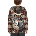 thumbnail image 4 of Xoenoiee Pullover Hoodies Long Sleeve Top for Fall Winter Loose Activewear with Kangaroo Pocket for Kids Travel Workout Jogging Play, Grunge American Flag Wolf Print, XL, 4 of 7