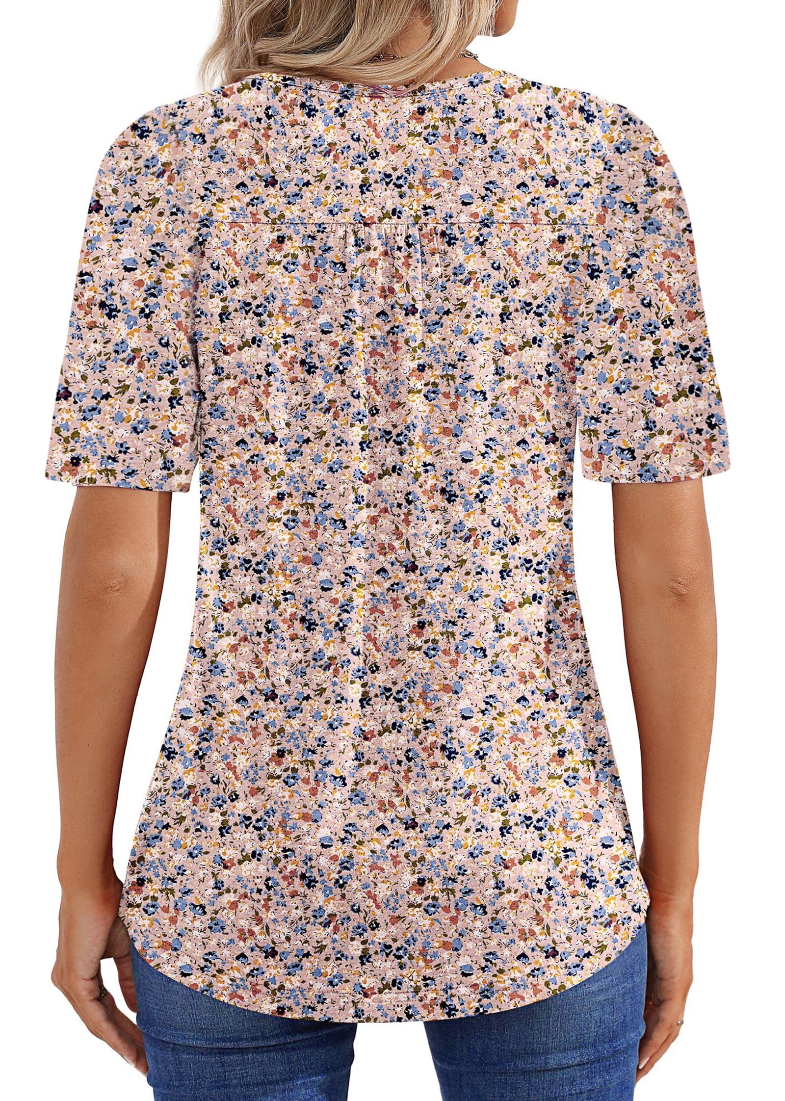 Blouses for Women Pleated Short Sleeve Tunic Tops Dressy Casual Summer Shirts