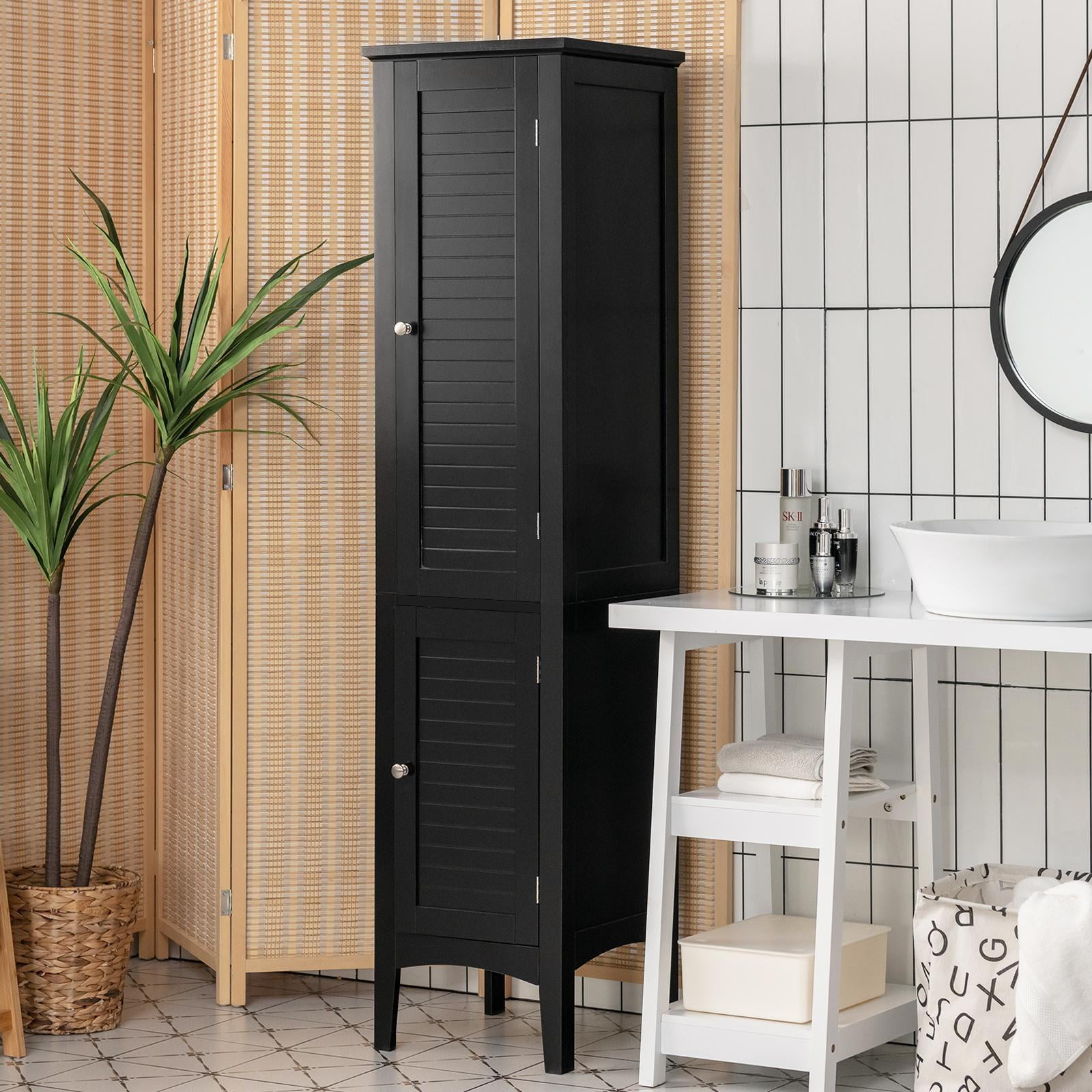 Giantex High Storage Bathroom Cabinet, Freestanding Slim Organizer,  Linen Tower Narrow Floor Cabinet, Black