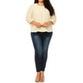 thumbnail image 2 of Women's Plus size Solid 3/4 Sleeve Blouse with Puff Sleeves and Lace and Pearl Accent, 2 of 5