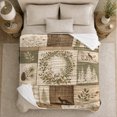 thumbnail image 5 of Rustic Woodland Patchwork Design Featuring Fox Bird Fern, Festive autumn celebration Scene, Warm Flannel Blanket for Cabin and Lodge, Art Lovers autumn celebration Gift, Festive Home Decor, 5 of 9