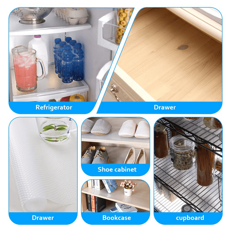Shelf Liner for Refrigerator - Washable Fridge Liners Roll, Non-Adhesive  EVA Refrigerator Pads, Durable Kitchens Liners for Cabinets, Shelving,  Drawers (Clear Mats)
