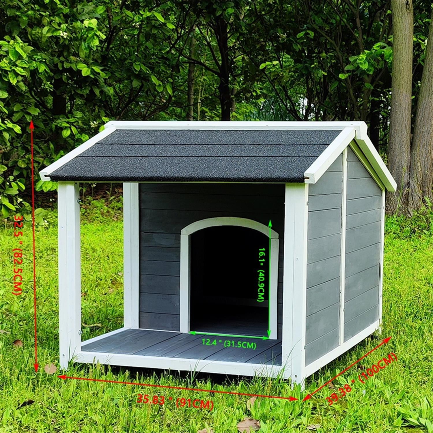 Pefilos 39" Outdoor Wooden Dog Houses for Small and Medium Dogs Outside, Waterproof Pet House Rabbit Hutch, Windproof and Warm Dog Kennel with Porch Deck, Gray Pefilos 39" Outdoor Wooden Dog Houses for Small and Medium Dogs Outside, Waterproof Pet House Rabbit Hutch, Windproof and Warm Dog Kennel with Porch Deck, Gray