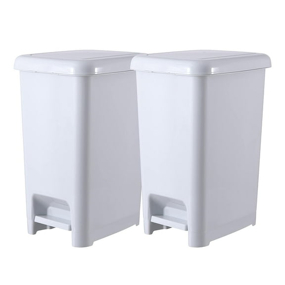 Superio Slim Trash Can with Foot Pedal – 16 Gallon Step-On Trash Can, Garbage Can, Small Trash Can for Bathroom, Kitchen, Office, Patio, or Backyard – White Smoke (2 Pack)