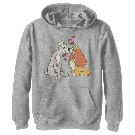 Boy's Lady and the Tramp Puppy Love Pull Over Hoodie Athletic Heather X Large