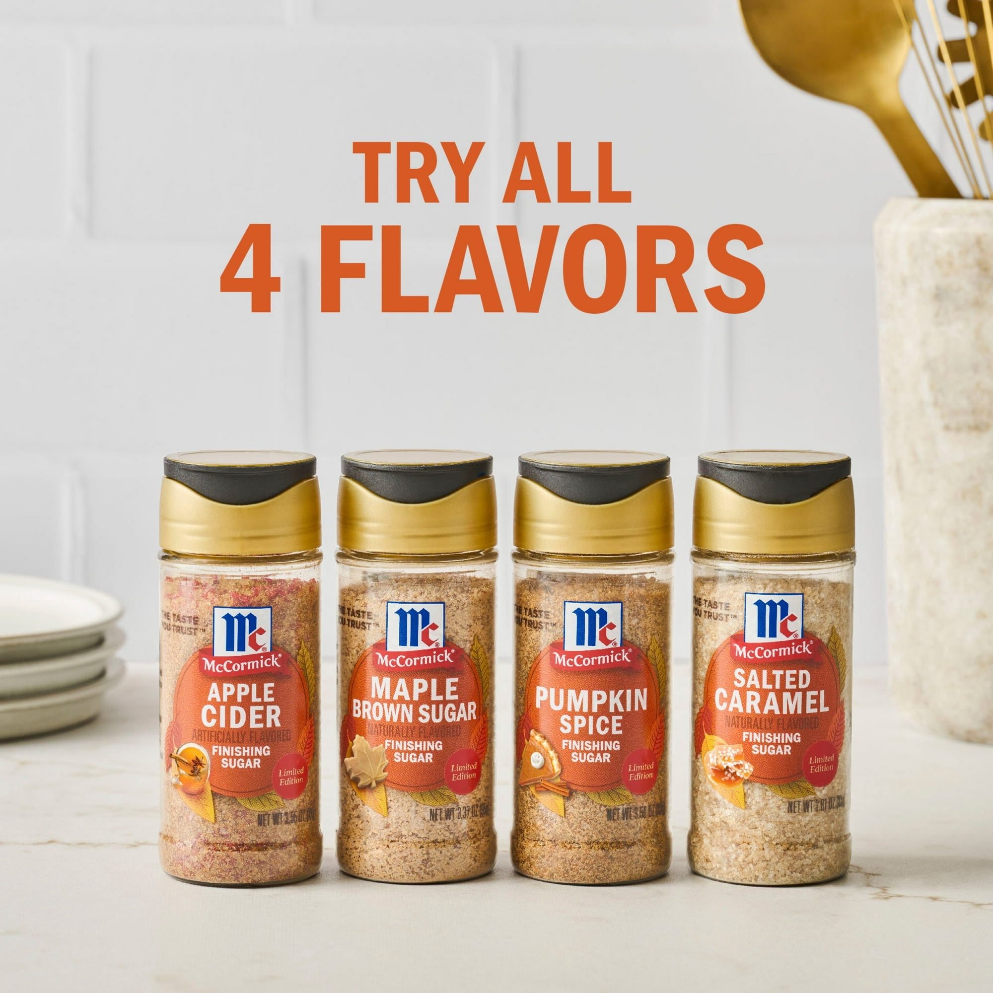 McCormick Finishing Sugar 4 Pack - Apple Cider, Maple Brown Sugar, Salted Caramel, and Pumpkin Spice