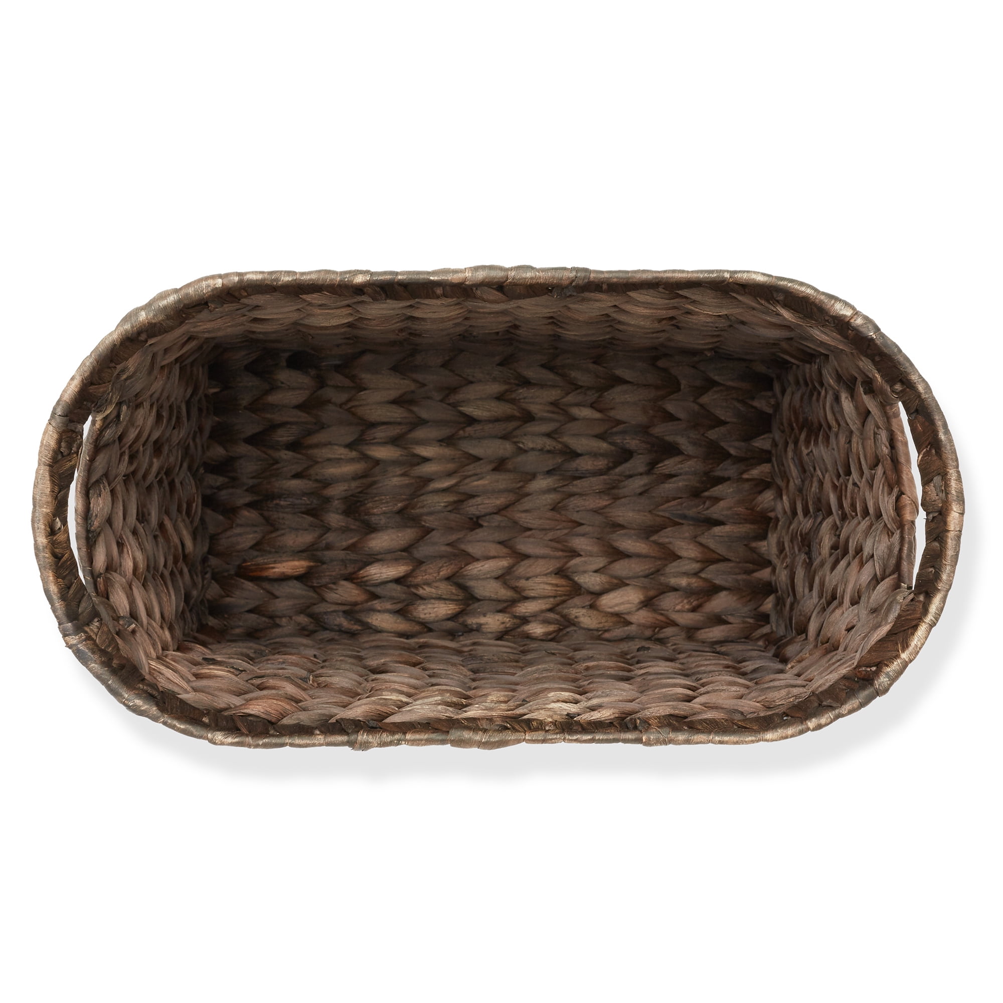 Casafield Magazine Holder Basket with Handles, Espresso Dark Brown - Oval Water Hyacinth Storage Bin for Bathroom, Home Office