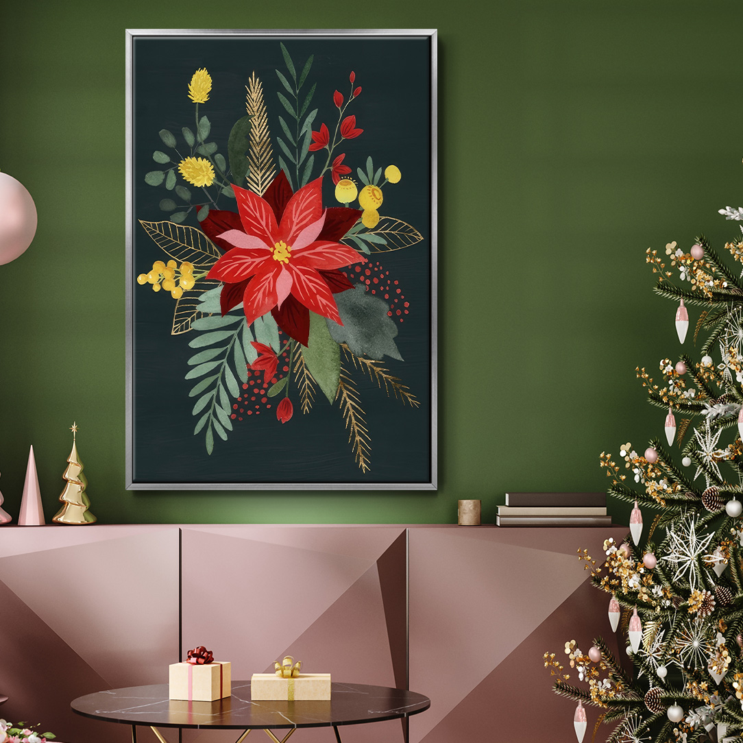 Bright Christmas Night Collection B - Framed Gallery Wrapped Holiday Canvas - 25 x 37 - Silver Frame