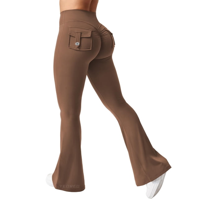 Leggins YEOREO Brittany Flare con bolsillos para mujer, color marrón L