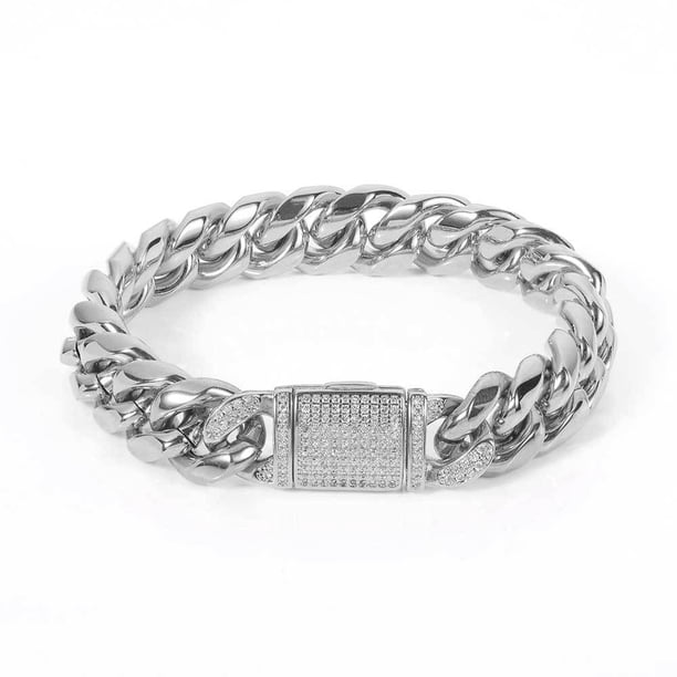 Pulsera con hebilla de solapa de circón para hombres y mujeres, cadena cubana de acero inoxidable, chapado en oro, joyería de pulsera de titanio, Hip Hop, 12mm Fivean unisex
