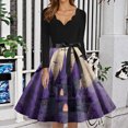 thumbnail image 3 of WTOBBY Women's Retro Halloween Printed Dress Featuring V-Neckline, Slim Casual Design, Long Sleeves, and Comfortable Fit for Party Wear ,Purple M, 3 of 5