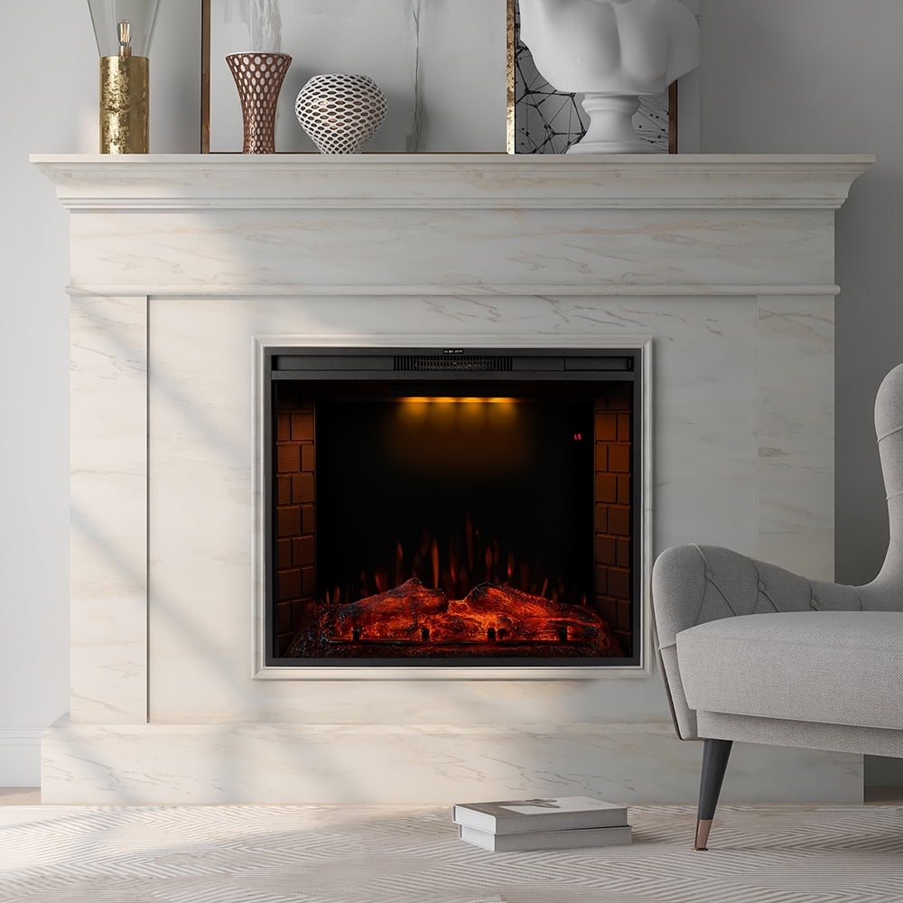 Kepooman 28" LED Recessed Electric Fireplace with 3 Top Light Colors & Remote Control & Adjustable Heating & Touch Screen, 1500W, Black