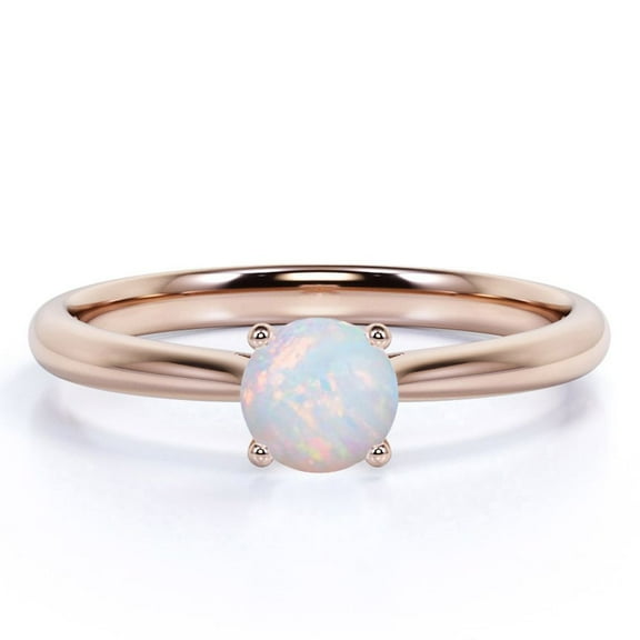 JeenMata Vintage 1 ct Solitaire Round Blue Opal Twist Promise Ring in 18K Rose Gold over Silver