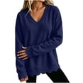 thumbnail image 2 of Diufon Scalloped Sweatshirt for Women Oversized Long Sleeve V Neck Thin Fleece Lined Sweatshirts Fall Winter Thermal Pullover, 2 of 8