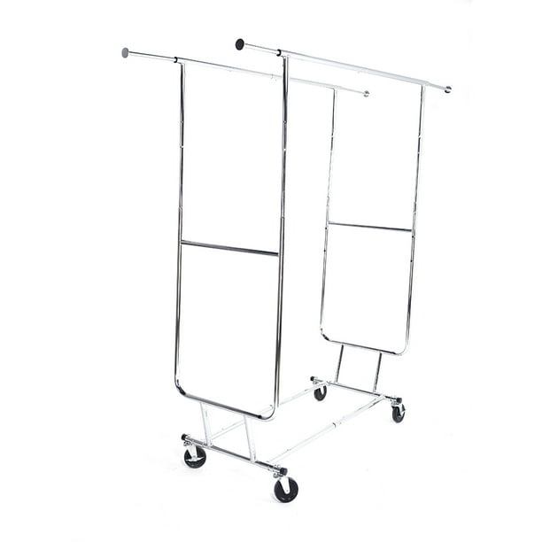 Clearance Heavy Duty Clothes Rack Stainless Steel Double Bar Clothing Garment Racks W Wheels Commercial Garment