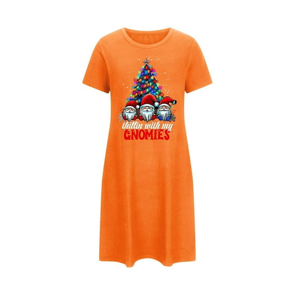 Tnhcen Inclusive Plus Size Christmas Sleep Dress Cute Holiday Print Short Sleeve Round Neck Short Length Stretchy Polyester Spandex S-2XL for Every Body
