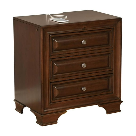 Bowery Hill 3-Drawer Transitional Solid Wood Nightstand in Brown