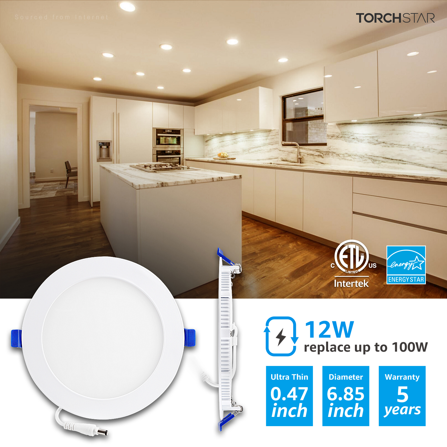 TORCHSTAR 4-Pack Inch Slim LED Recessed Downlight with J-box, Dimmable  Ultra-Thin Canless Light, ETL  Energy Star Listed, 3000K Warm White,  3-year Warranty