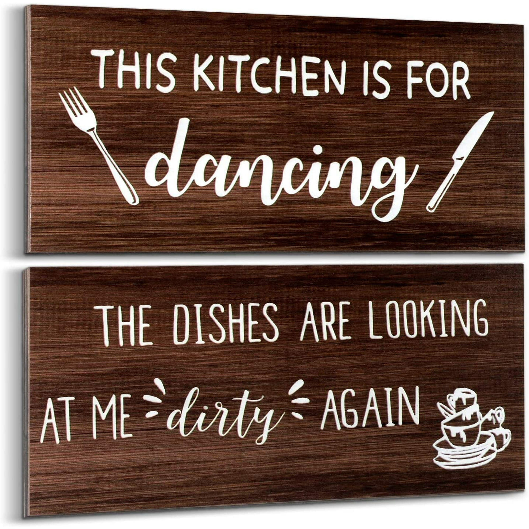 Tuydeen 2 Pieces Funny Kitchen Signs, This Kitchen is for Dancing Sign, The  Dishes are Looking at Me Dirty Again Wood Sign Farmhouse Kitchen Wall Decor  for Home Housewarming Kitchen Decor, 12