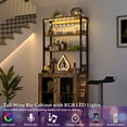 thumbnail image 2 of Homieasy Bar Cabinet with Power Outlets, 67" Tall Wine Cabinet Liquor Cabinet with LED Lights and Glass Holder, Coffee Bar Station for Kitchen, Dining Room, Living Room, Rustic Brown, 2 of 6