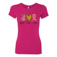 thumbnail image 3 of Wild Bobby, Peace Love Breast Cancer Awareness Breast Cancer Awareness Womens Slim Fit Junior Tee, Raspberry, Medium, 3 of 5