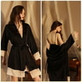 thumbnail image 4 of Womens Short Satin Robes Lace Trim Imitation Silk Kimono Sleepwear Bridesmaid Robes for Bride Wedding Party Nightgown (M, Black), 4 of 5