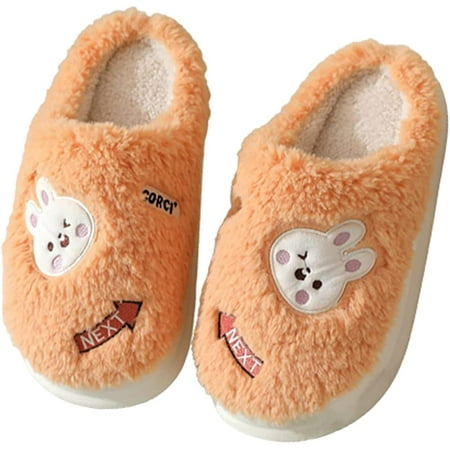 

PIKADINGNIS Women Men Cute Animal Printed Rabbit Bear Fluffy House Slippers Warm Faux Fur Furry Soft Indoor Shoes