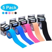 Lychee 5 Pcs Sports Kinesiology Tape for Muscle Pain Relief & Joint Support 2" x 16.4 ft
