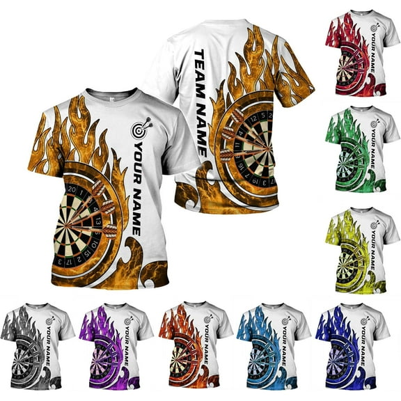 Personalized Dart Shirts for Men, Dart Polo 3D Shirts Custom Name Shirt, American Flag Shirt Unisex Shirt Size S-5XL (Brown, S)