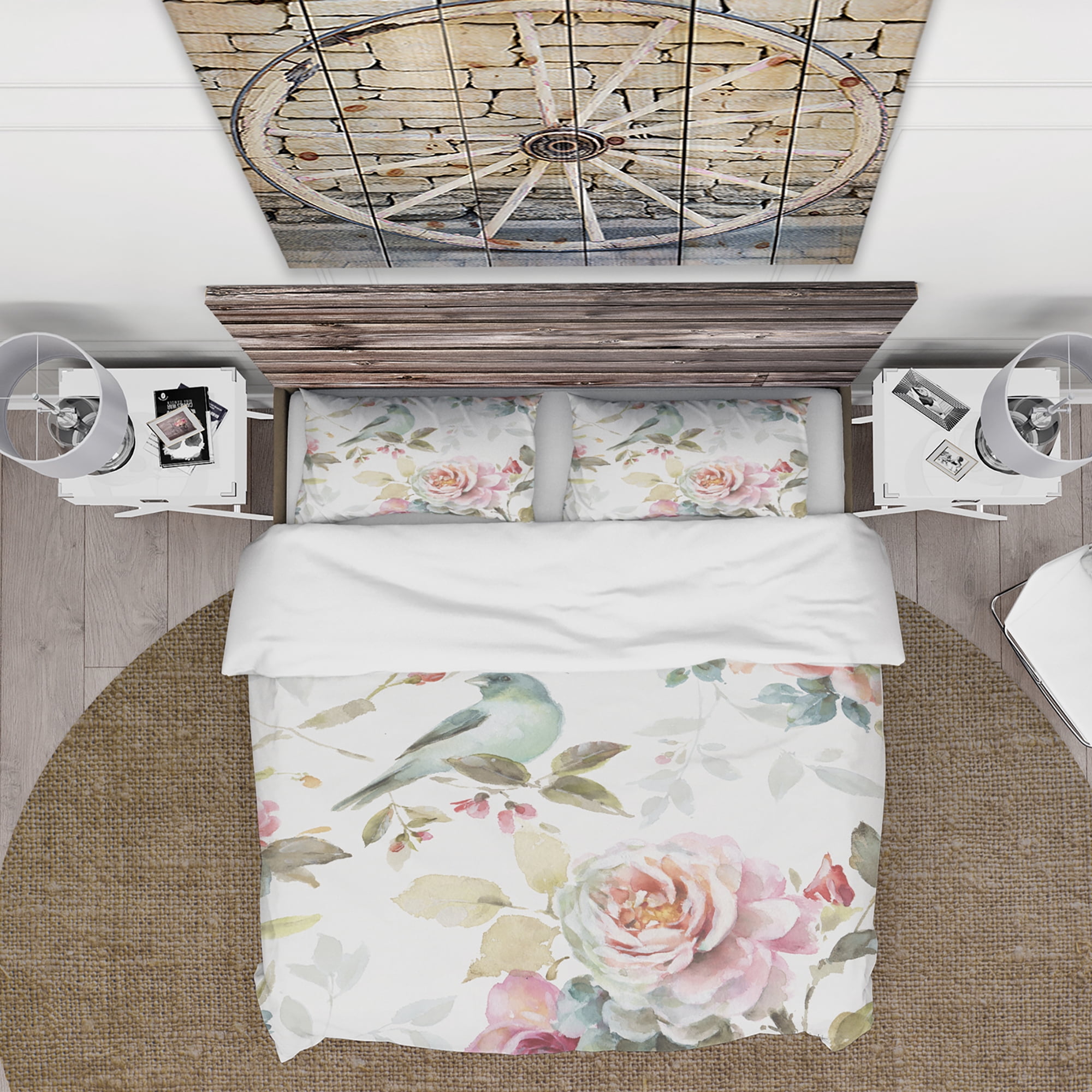 Designart 'Beautiful Bird Romance II' Cottage Duvet Cover Set
