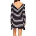 thumbnail image 3 of Women?s Long Sleeve Striped Trapeze V-Back Dress with Pockets (Navy, Medium), 3 of 3