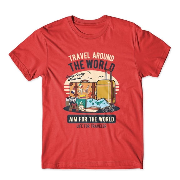 Mighty Circus Travel Around The World T-Shirt 100% Cotton Premium Tee NEW - Red, Tripple Extra Large