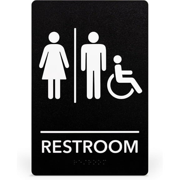 ExcelMark Restroom Sign for Business - ADA Compliant Braille Bathroom Sign with Double Sided Tape to Secure Perfectly in Less Than a Minute - Size 9 x 6 Inch (Unisex Handicap)